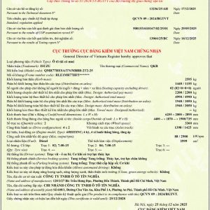 Giấy chứng nhận đăng kiểm xe tải Isuzu QMR77HE5A thùng mui bạt 2200 kg