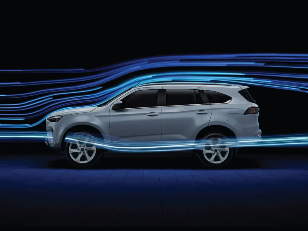 Thiết kế tối ưu khí động học trên thân xe Isuzu MU-X B7 Plus.